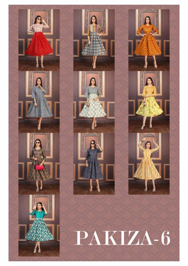 PAKIZA 6 New Collection Fancy Designer Regular Ethnic Wear Cotton Flex Print Anarkali Kurtis Collection